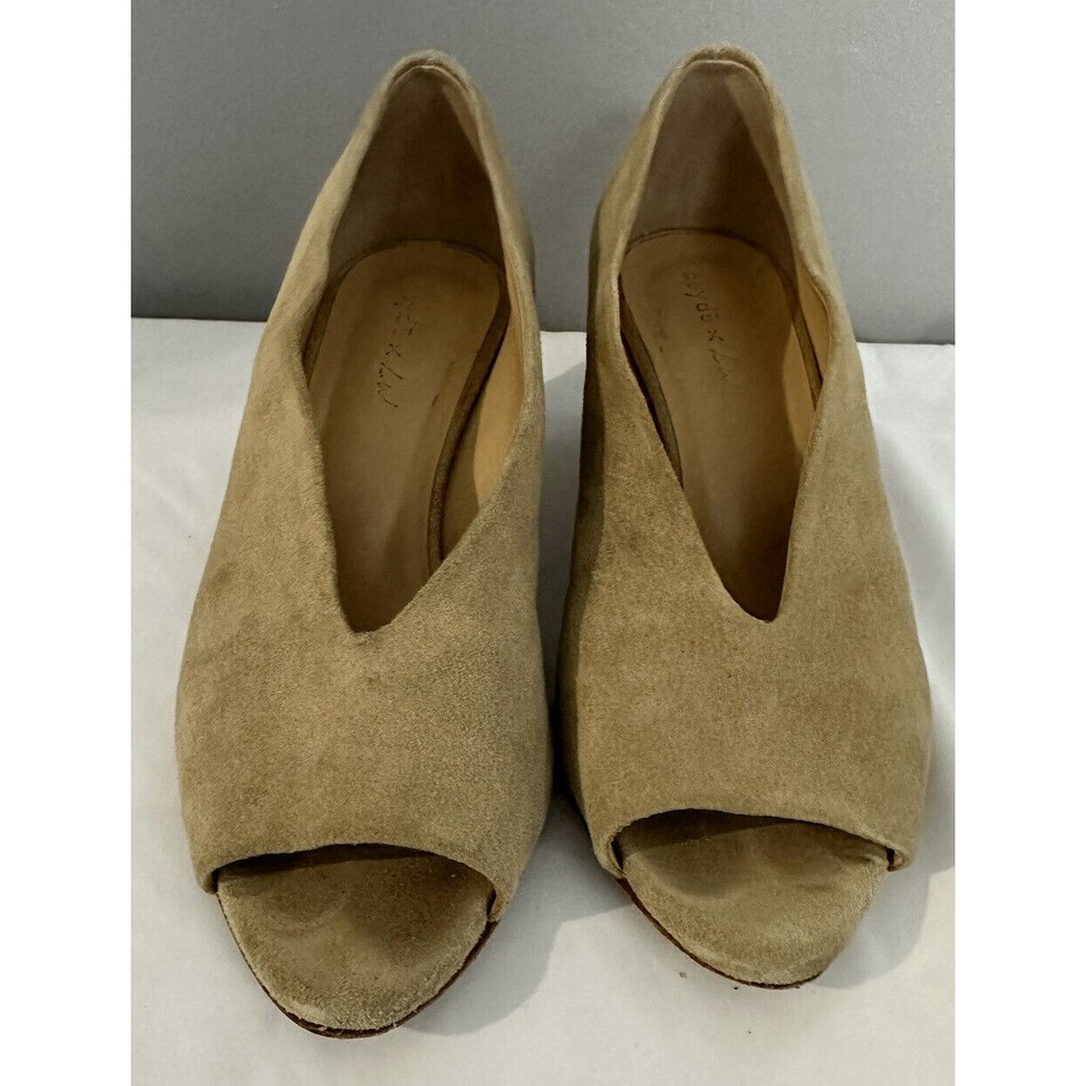 AEYDE Tan Suede Peep Toe Pumps Round Heeled Shoes Womens Size 36 (6 US)
